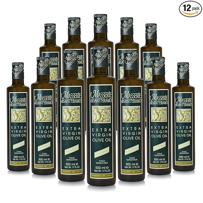 Flavorful Italian Extra Virgin Olive Oil Cold Pressed - Robust Olive Oil for Cooking and Frying, Imported from Italy - Masserie di Sant'Eramo - 16.9 Fl Oz (Pack 12)