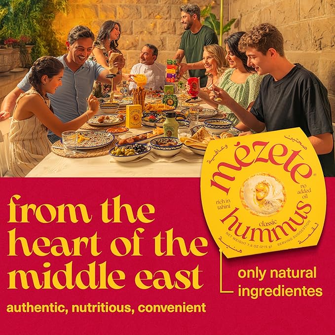Mezete Traditional Middle Eastern Hummus | 100% All Natural Dips and Spreads | Flavorful Tahini Rich Vegan Dip | Halal | Gluten-Free | No Preservatives | On the Go Cup | 180g