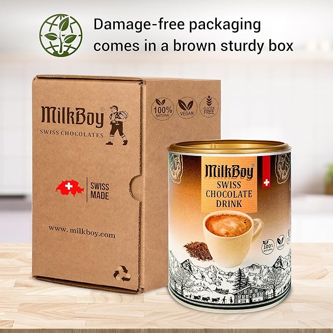 MilkBoy Gluten Free Hot Chocolate Mix for Cold or Hot Cocoa - Kosher, Vegan, Gourmet Swiss Chocolate Drink Mix With 12 Servings, Made in Switzerland, Rainforest Alliance Certified Cocoa, 12 OZ