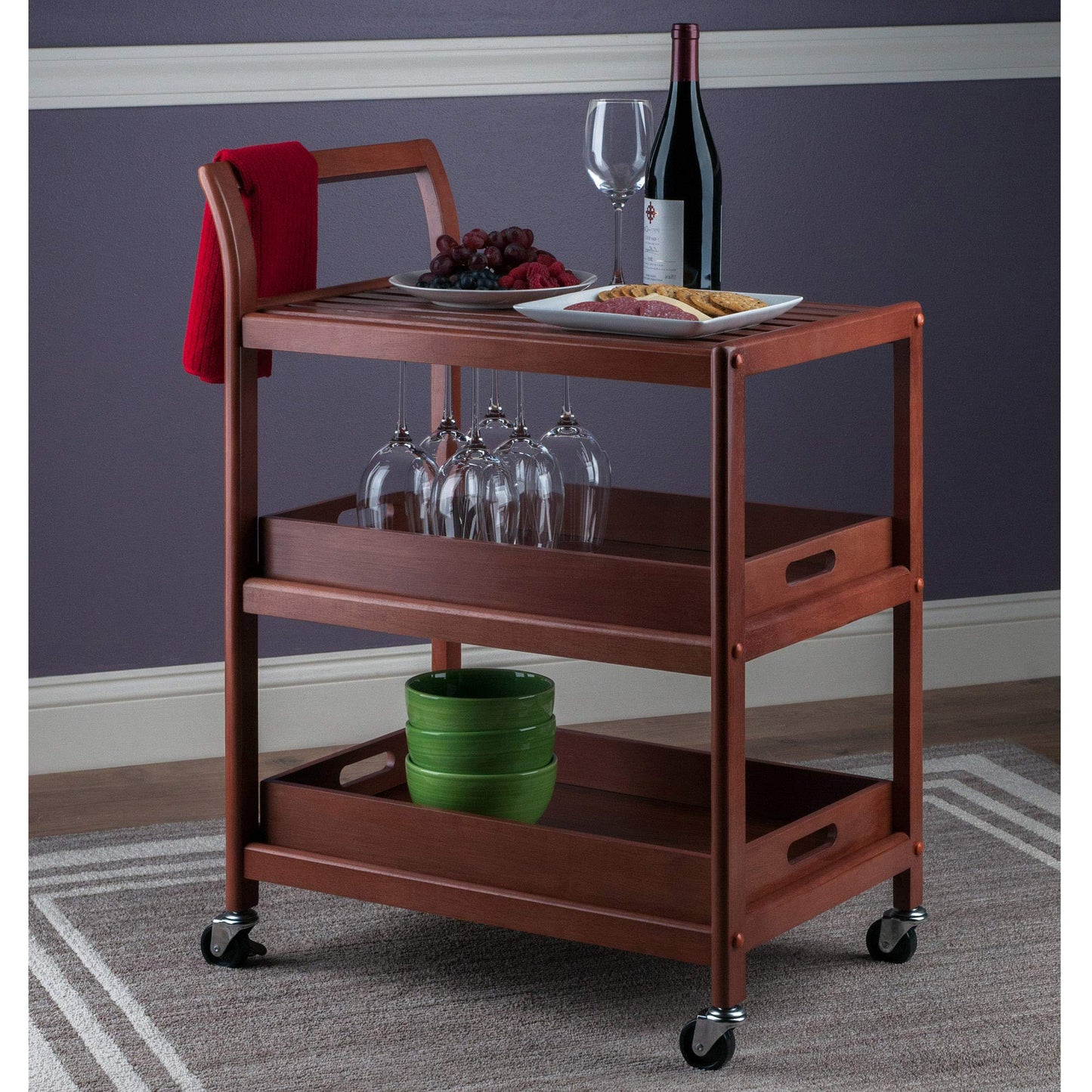 Winsome Albert 3-Tier Serving Cart, Walnut, 33"