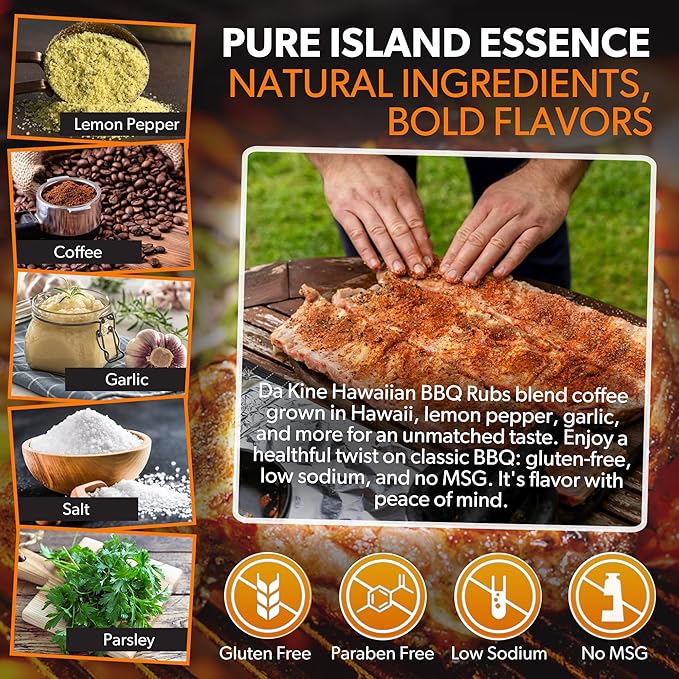 Da Kine Hawaiian Premium BBQ Dry Rub Seasoning Pack - Authentic BBQ Seasoning Blend - Perfect Gourmet Rub Spices for Smoking, Grilling & Cooking, Gluten-Free, Low Sodium, No MSG - Gift Pack (4 oz - 3 Pack)