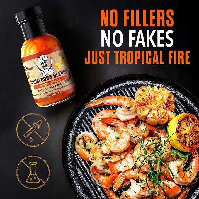 Chimi Boss Mango Habanero Sauce – Sweet-Heat Flavor Explosion for Tacos, Chicken, Pizza & More – 8 fl oz Bottle – Small Batch, USA Made, No Fillers