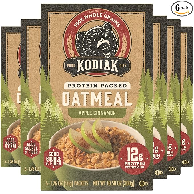 Kodiak Cakes Instant Oatmeal Packets, Apple Cinnamon, High Protein, 100% Whole Grains, 6 boxes with 6 packets each (36 packets)
