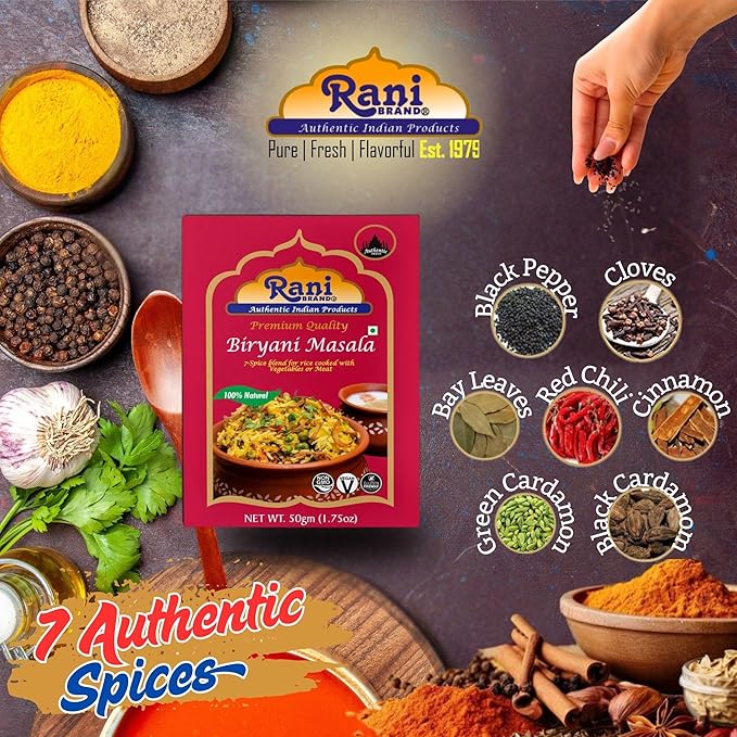 Rani Biryani Masala Curry (7-Spice Blend for Indian Rice Dishes, Pullao/Pilau) 1.75oz (50g) ~ All Natural | Vegan | No Colors | Gluten Friendly | NON-GMO | Indian Origin