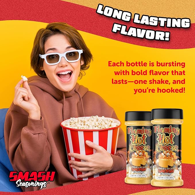 Flaming Hot Cheese Popcorn Seasoning Shaker ??2 Pack Spicy Bold Snack Blend with Premium Cheese & Chili Peppers ??Gourmet Sprinkle for Popcorn, Chips, Fries, Veggies, Pasta, Nachos, Party Snacks
