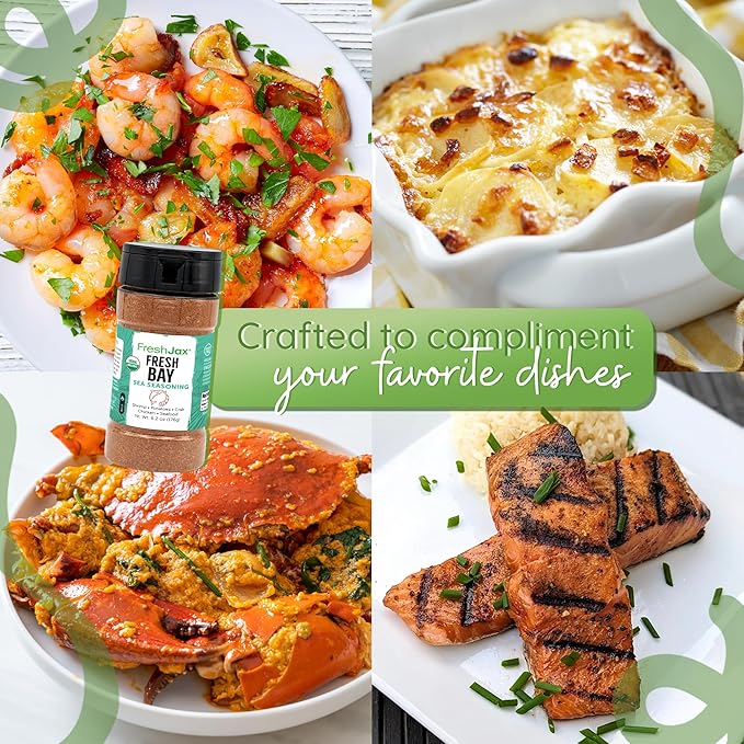 FreshJax Organic Fresh Bay Seafood Seasoning Blend (5.3 oz Bottle) Non GMO, Gluten Free, Keto, Paleo, No Preservatives Fresh Bay Seasoning