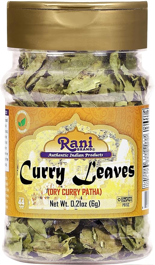 Rani Dried Curry Whole Leaves (Kari Neem Patha) Indian Spice 0.21oz (6g) PET Jar ~ Non-irradiated | All Natural | Vegan | Gluten Friendly | NON-GMO | Kosher | Product of USA