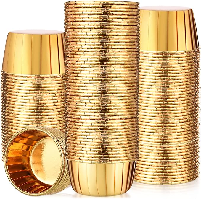 300 Pack Gold Cupcake Liners Bulk Disposable Foil Muffin Cups 3.5 oz Wrappers for Baking Aluminum Paper Mini Metallic Disposable Holiday Party Wedding Festival Supply