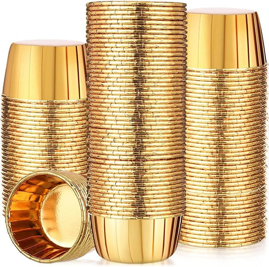 300 Pack Gold Cupcake Liners Bulk Disposable Foil Muffin Cups 3.5 oz Wrappers for Baking Aluminum Paper Mini Metallic Disposable Holiday Party Wedding Festival Supply