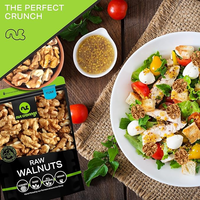 NUT CRAVINGS - Raw Walnuts Halves & Pieces, Unsalted, Shelled, (48oz - 3 LB) Bulk Nuts Packed Fresh in Resealable Bag - Kosher Healthy Snack, Food Assortments Ideal for Trail Mixed Nuts