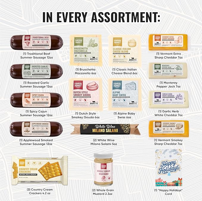 Farmers Market, Gluten Free, Keto, Paleo, Low Sodium, Zero Sugar, Genoa Salami, Christmas Charcuterie Board, Holiday Meat and Cheese Gift Baskets, Ultimate Collection