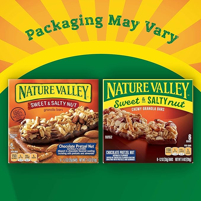 Nature Valley Granola Bars, Sweet and Salty Nut, Chocolate Pretzel Nut, 6 Bars, 7.4 oz (Pack of 12)