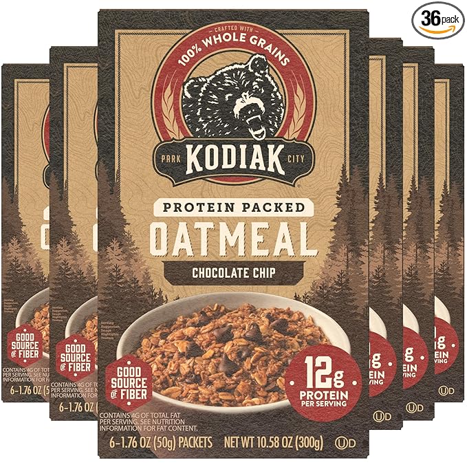 Kodiak Cakes Instant Oatmeal Packets - High Protein - 100% Whole Grains Breakfast Food - Chocolate Chip (36 Packets)