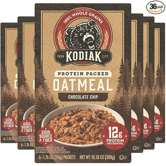 Kodiak Cakes Instant Oatmeal Packets - High Protein - 100% Whole Grains Breakfast Food - Chocolate Chip (36 Packets)