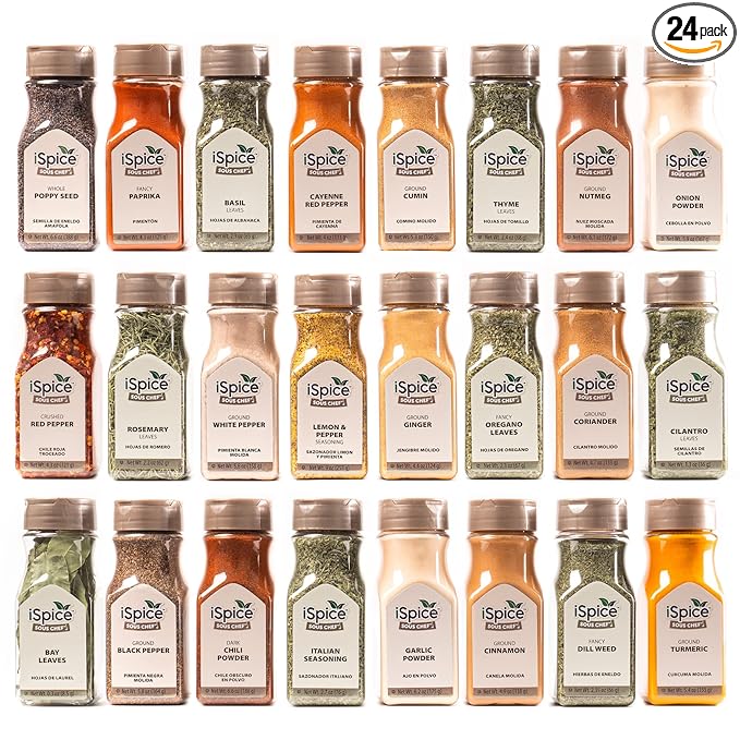 iSpice 24-Pack Gourmet Spice Set - Ultimate Spice, Seasoning Collection for Cooking (Kitchen Fusion)