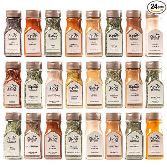 iSpice 24-Pack Gourmet Spice Set - Ultimate Spice, Seasoning Collection for Cooking (Kitchen Fusion)