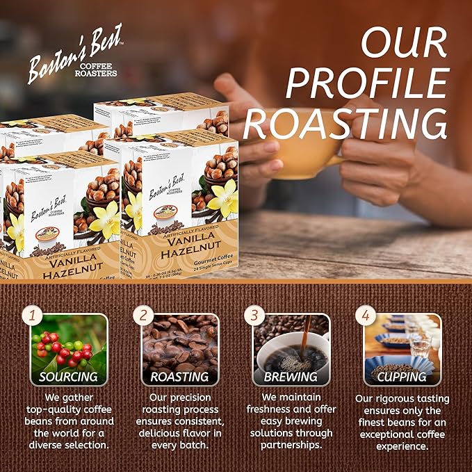 Boston’s Best - Vanilla Hazelnut Delicious Medium Roast Flavored Gourmet Coffee Compatible with Keurig Coffee Maker, 24 Count (Pack of 4)