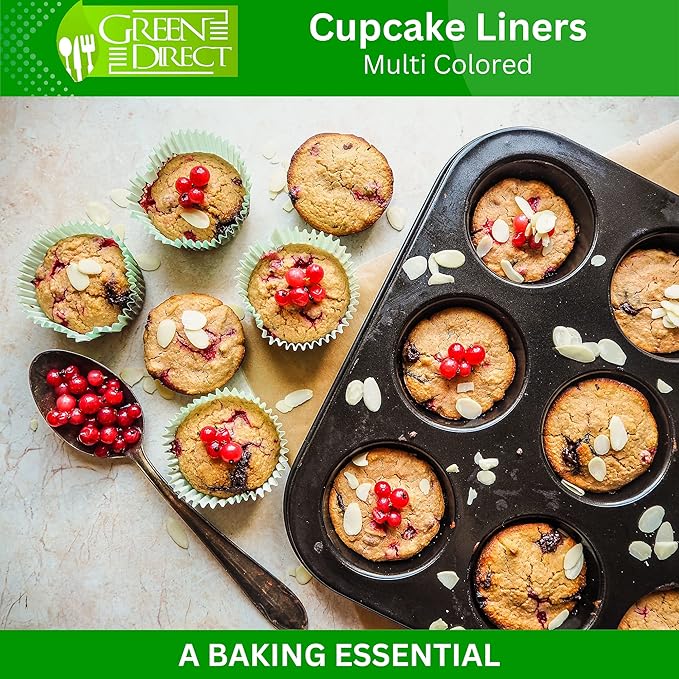 Green Direct Cupcake Liners - Standard Size Cupcake Wrappers to use for Pans or carrier or on stand - Multi bright Colors [Blue - Pink - Yellow - Green - Orange] Paper Baking Cups Pack of 500