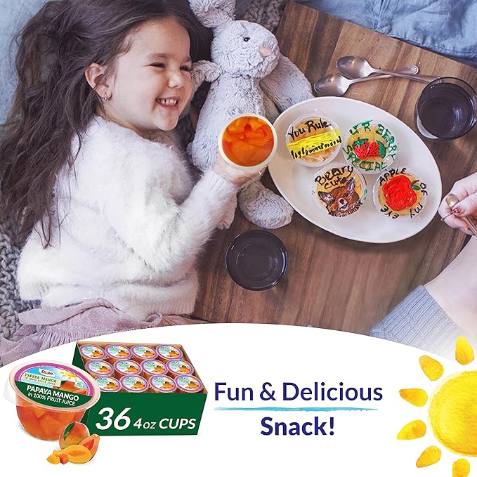 Dole Papaya Mango In 100% Fruit Juice Snacks, 4oz 36 Total Cups, Gluten & Dairy Free, Bulk Lunch Snacks for Kids & Adults (Pack of 2)