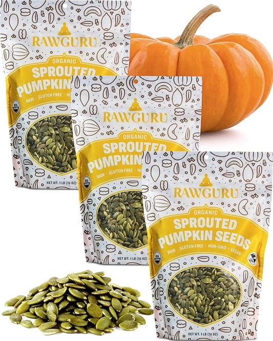 RawGuru Organic Sprouted Pumpkin Seeds - Pumpkin Seeds to Eat - 16 oz, Pack of 3