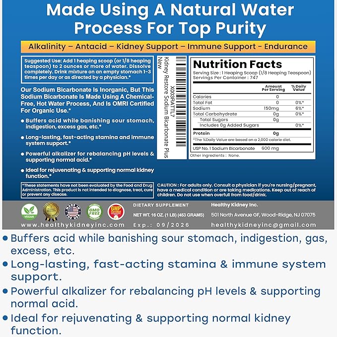 Nature’s Sodium Bicarbonate Organic Use Aluminum Free Baking Soda. No Chemical Pure Baking Soda Powder For Health & Wellness. Sodium Bicarbonate 2 lb