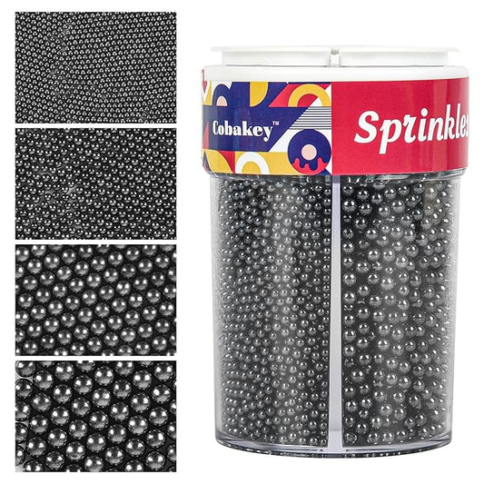 Edible Black Pearl Sugar Sprinkles for Cake Decorating 2mm Mini Candy Pearls 4 Sizes Sprinkles Mix for Cookie Ice Cream Candy Chocolate Baking Cupcake Topping 6.5 oz