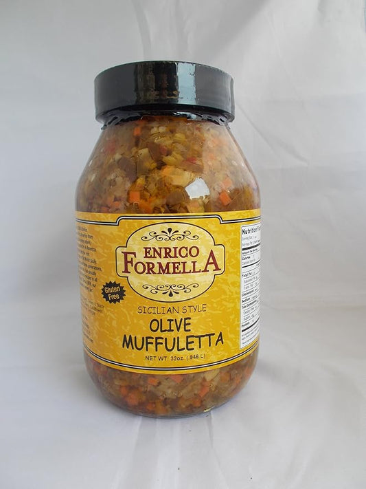Enrico Formella Hot Muffuletta Salad - Gluten Free Italian Olive Mix - New Orleans Style Sicilian Sandwich Spread, 32oz.