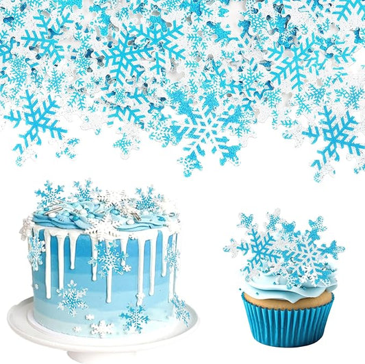 Rsstarxi 50 Pack Snowflake Edible Cupcake Toppers Rice Paper Edible Snowflake Cupcake Picks for Frozen Winter Snowflake Theme Baby Shower Wedding Birthday Christmas Party Cake Decorations