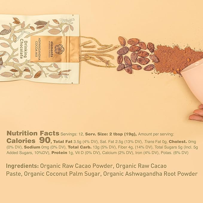 Elements Truffle Dark Hot Chocolate Variety 3 Pack- Ashwagandha, Rose & Turmeric- Heavy Metal Tested- Raw, Vegan, Ethically Sourced, Plant Based- Ayurveda Inspired -8 oz Pack of 3