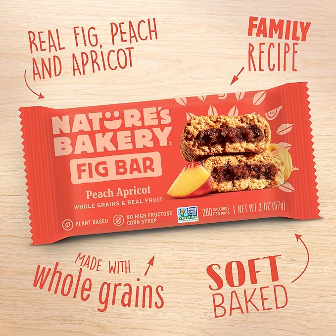 Nature's Bakery Whole Wheat Fig Bars, Peach Apricot, Real Fruit, Vegan, Non-GMO, Snack bar, 6 Count (Pack of 6)