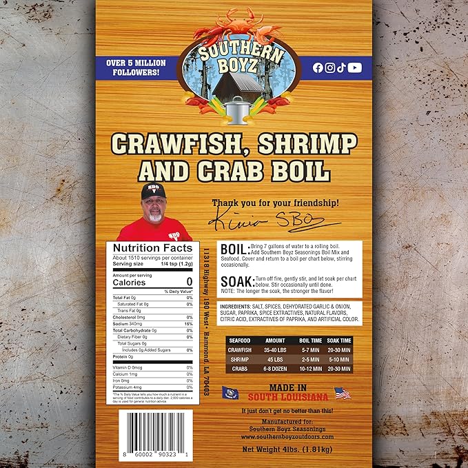 Southern Boyz Seasonings Cajun Seafood Boil, 4 Pound Bulk Sack (No MSG Blend - Seasons 35-40 Pounds Crawfish, 45 Pounds Shrimp or 6-8 Dozen Crabs)