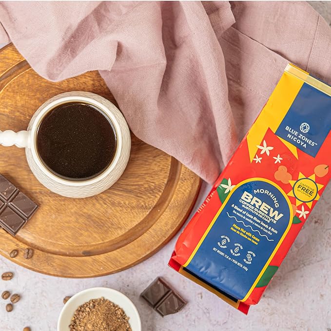 Blue Zones Nicoya - Morning Brew, Maya Nut and Cacao - 100% Natural Ground Coffee Alternative - High Micronutrients - Caffeine Free, Gluten & Sugar-Free (12 oz/ 340g)