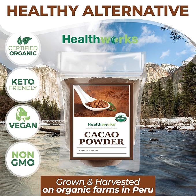 Healthworks Superfoods Organic Cacao Powder - 16 Oz / 1 Lb - Cocoa Chocolate Substitute - Rich Choclate Flavour - Sugar-Free, Keto, Vegan & Non-GMO - Peruvian Bean/Nut Origin - Antioxidant Superfood