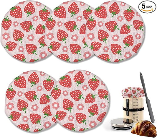 Cloth Covers for Sourdough Starter Jars, Red Strawberry Flower Heat Preservation to Increase Fermentation for Bread Sewn Cloth Cover for Sourdough Starterç«? Packç«?,<div>