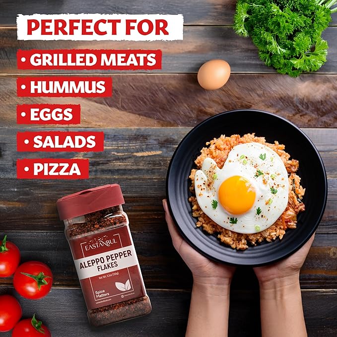 Aleppo Pepper and Sumac, Aleppo Pepper Flakes 5.3oz, Sumac Spice 6.4oz, Spice Set of Pul Biber and Sumak Seasoning, Moderate Heat Crushed Turkish Red Chili, Spice Buddies