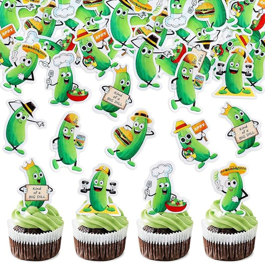 40Pcs Edible Pickle Cupcake Toppers Green Pickles Cucumber Party Decorations Kind of a Big Dill Cupcake Toppers Pickle Theme Baby Shower Kind of A Big Dill Party Supplies