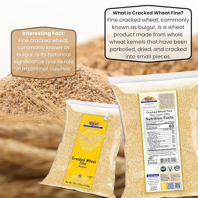 Rani Cracked Wheat Fine (Kansar/Bulgur Wheat#1) 32oz (2lbs) 908g ~ All Natural | Vegan | Gluten Friendly | NON-GMO |Kosher | Indian Origin