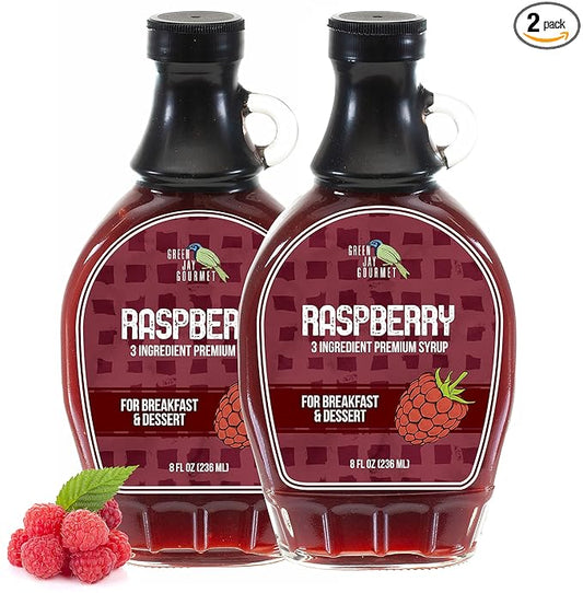 Green Jay Gourmet Raspberry Syrup - 3 Ingredient Premium Breakfast Syrup with Fresh Raspberries