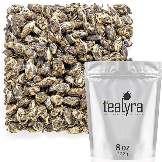 Tealyra - Jasmine Phoenix Pearls - Best Chinese Jasmine Green Tea - Loose Leaf - Naturally Scented - Great Aroma and Taste - 220g (8-ounce)
