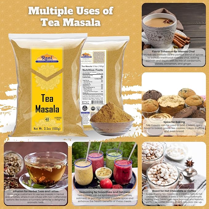 Rani Tea (Chai) Masala Indian Spice Blend 3.5oz (100g) ~ All Natural | Vegan | Gluten Friendly | Salt & Sugar Free | NON-GMO | No Colors | Indian Origin