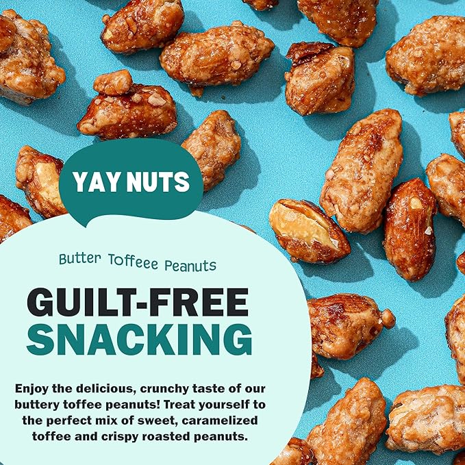 YAY NUTS Butter Toffee Peanuts ??All-Natural Sweet & Salty Snack, Crunchy Roasted Peanuts Coated in Rich Caramelized Butter Toffee, Made in USA, Guilt-Free Snacking with Real Ingredients - 16oz (450g)