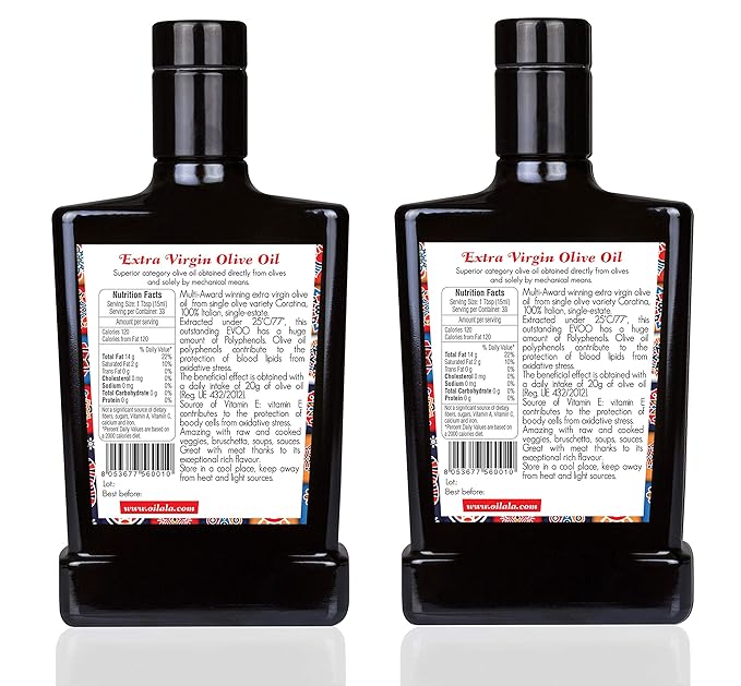 Oilala Extra Virgin Olive Oil, Robust Flavor, 2024 Gold Medal, Polyphenol Rich 707 mg/kg filtered,Italian Family Farm Puglia, Italy, Coratina, 2024/25 Harvest, 500ml (16.9 FL Oz)