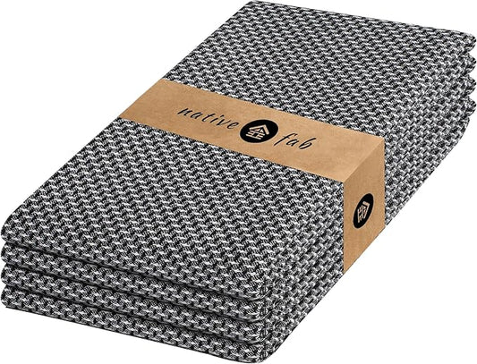 Native Fab 4 Pack Dotted Pattern Kitchen Dish Towels Cotton Super Absorbent Quick Drying Reusable 18x26 Inches - Bar Hand Towels, Kitchen Cleaning Towels with Hanging Loop, Black