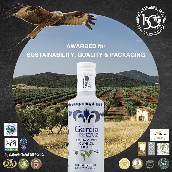 Organic Extra Virgin Olive Oil by Garcia de la Cruz, Mild Smooth Flavor for Everyday Use, Spanish Organic Olive Oil, Single-Origin Family Owned