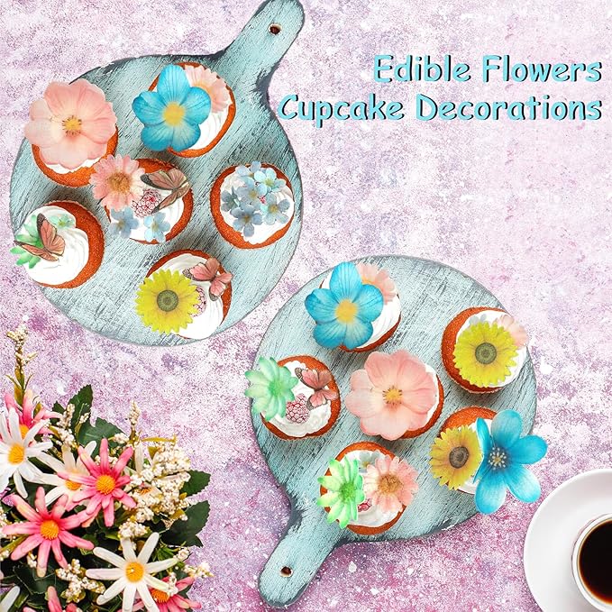 55 Pcs Edible Flowers Cake Topper Cupcake Toppers Decorations Wafer Paper Pink Cherry Blossom Flowers Wedding Themed Party Birthday Cake Decoration