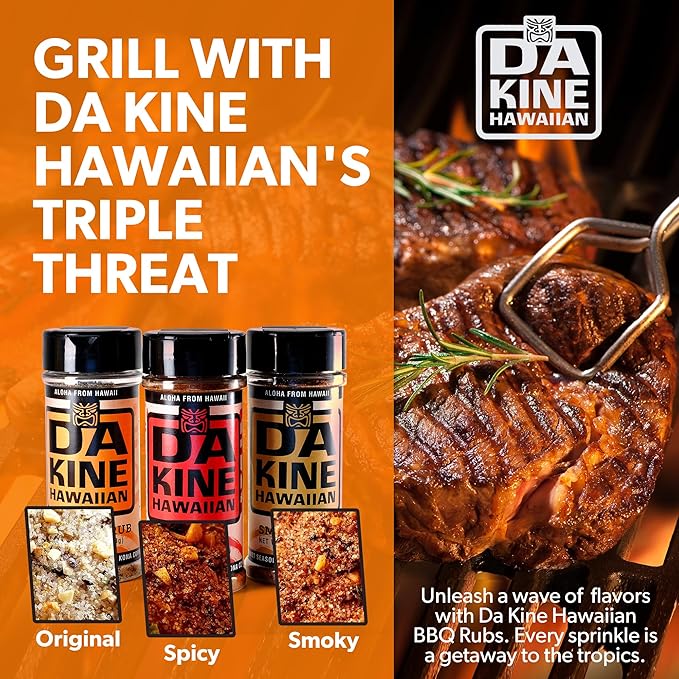 Da Kine Hawaiian Premium BBQ Dry Rub Seasoning Pack - Authentic BBQ Seasoning Blend - Perfect Gourmet Rub Spices for Smoking, Grilling & Cooking, Gluten-Free, Low Sodium, No MSG - Gift Pack (4 oz - 3 Pack)