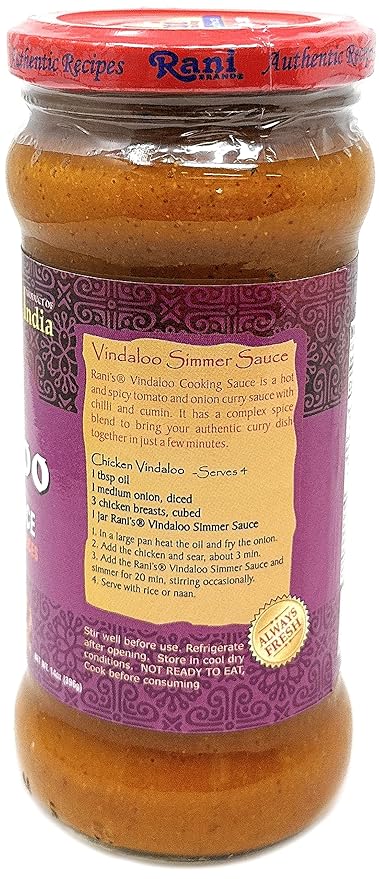 Rani Vindaloo Curry Vegan Simmer Sauce (Spicy Tomato, Red Peppers & Spices) 14oz (400g) Glass Jar ~ Easy to Use | Vegan | No Colors | All Natural | NON-GMO | Gluten Free | Indian Origin