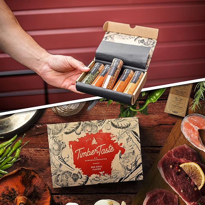 TIMBER TASTE® BBQ Spice Rub Gift Set - BBQ Seasonings and Rubs - from Somkey to Spicy Grilling Gift for Men - Grill Spices Set Birthday Gifts for Him