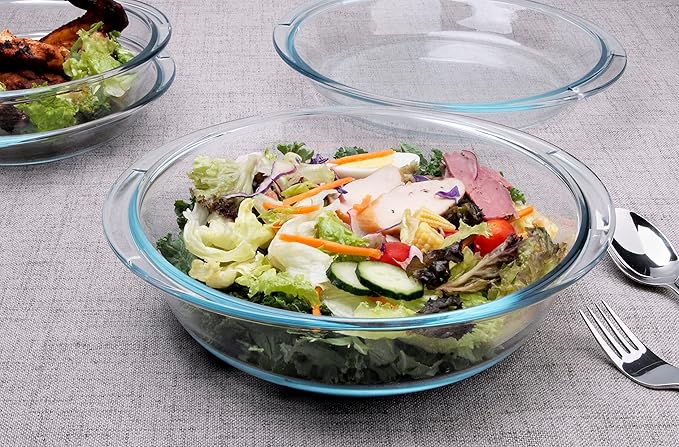 Round Glass Casserole Dish with Glass Lid, Nesting Glass Baking Dish, Heat, Cold and Shock Proof, Oven, Freezer and Dishwasher Safe (1.8L)
