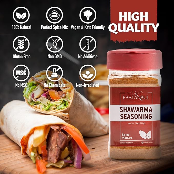 Eastanbul Shawarma Seasoning, 7.1oz, Shawarma Spice Blend, All-in-One Baharat Spice Blend of Middle Eastern & Mediterranean Seasonings, Perfect for Meat, Vegetables and Chicken, Sodium Free